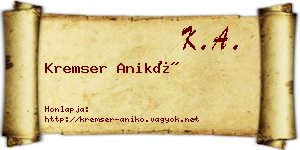 Kremser Anikó névjegykártya